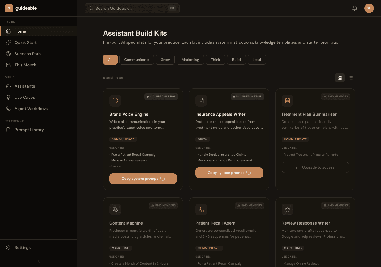 Guideable Assistants Marketplace: pre-built AI specialists for dental practices